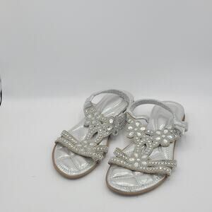 Fululuer Women's Silver Sandal with Ankle Strap Crystal Rhinestone size 8.5
